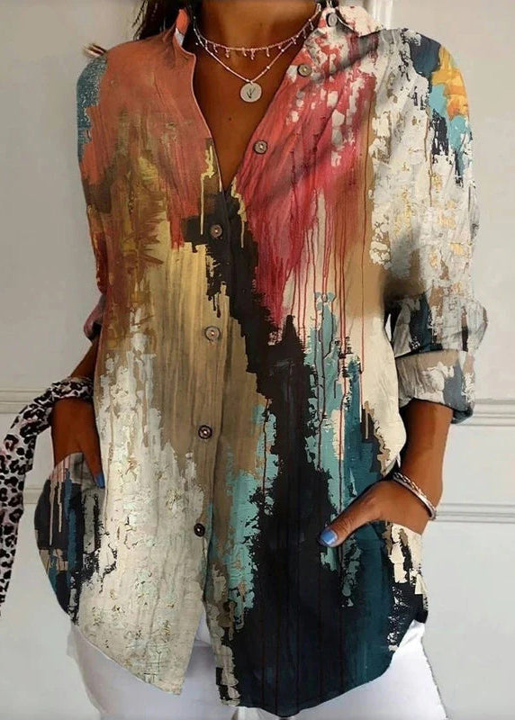 Blouse Femme à Col Claudine Imprimé et Manches Longues 1