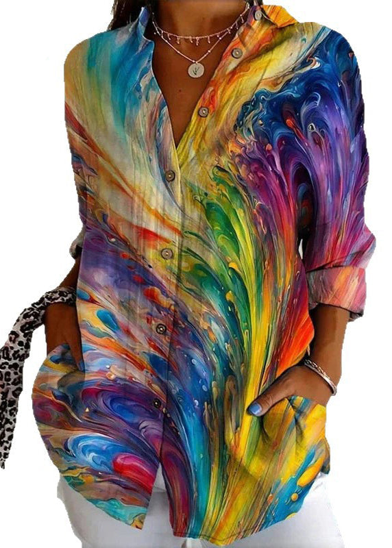 Blouse Femme à Col Claudine Imprimé et Manches Longues 4