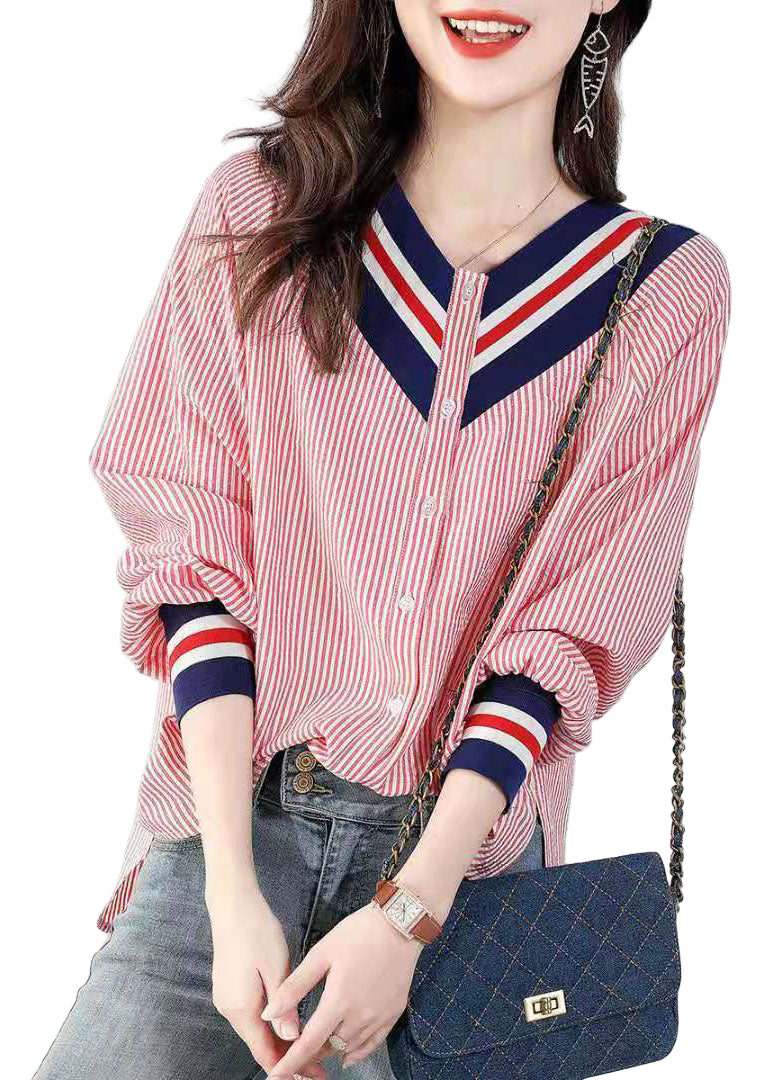 Blouse Femme à Col en V Rayée 0