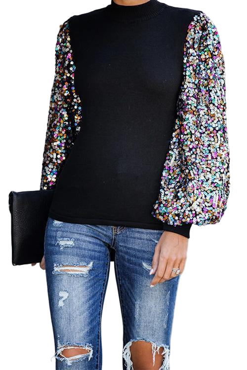 Blouse Femme à Manches Lanternes et Paillettes 0
