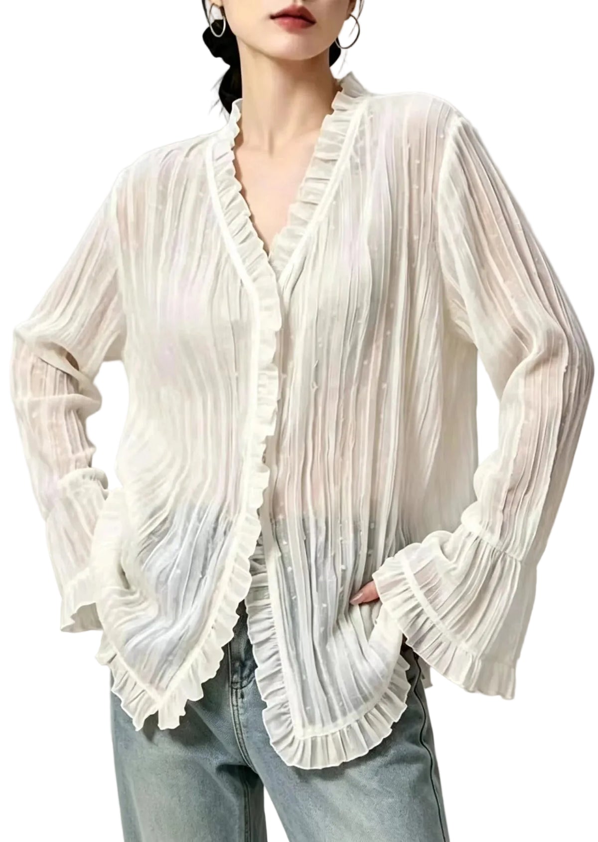 Blouse Femme à Volants Manches Évasées 0