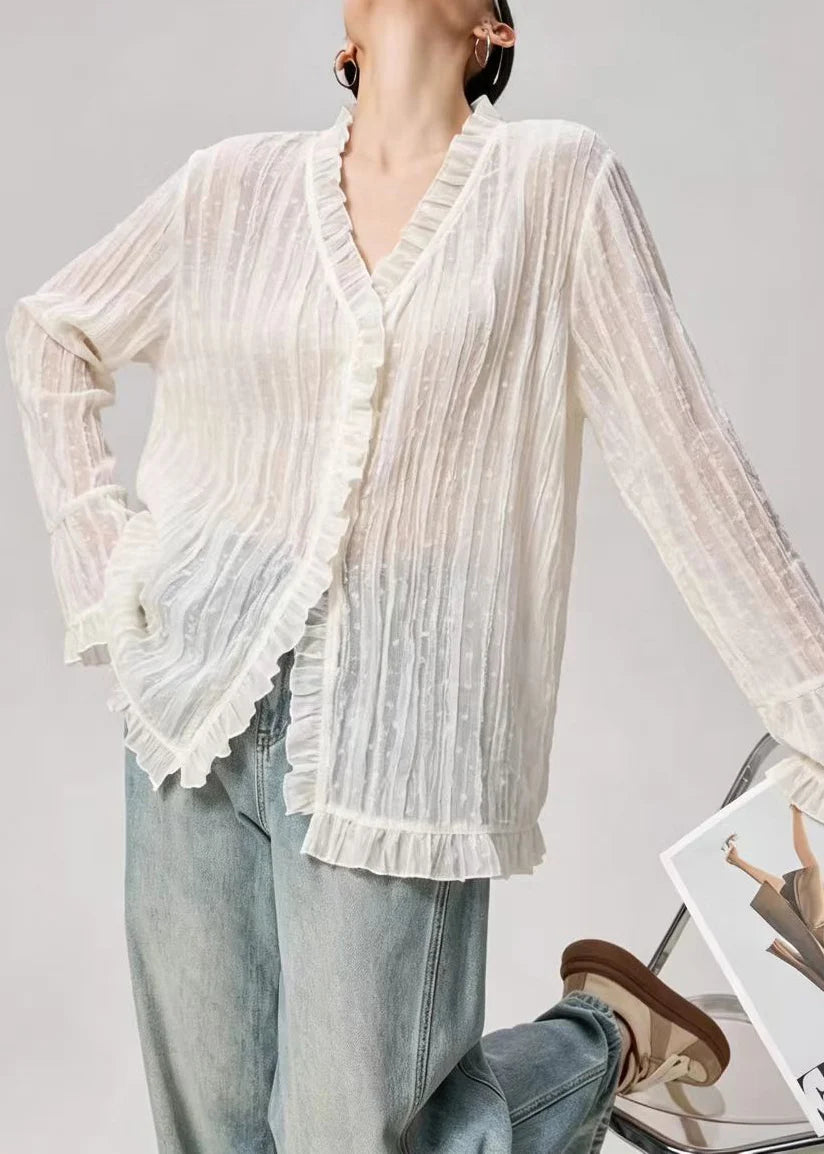 Blouse Femme à Volants Manches Évasées 2