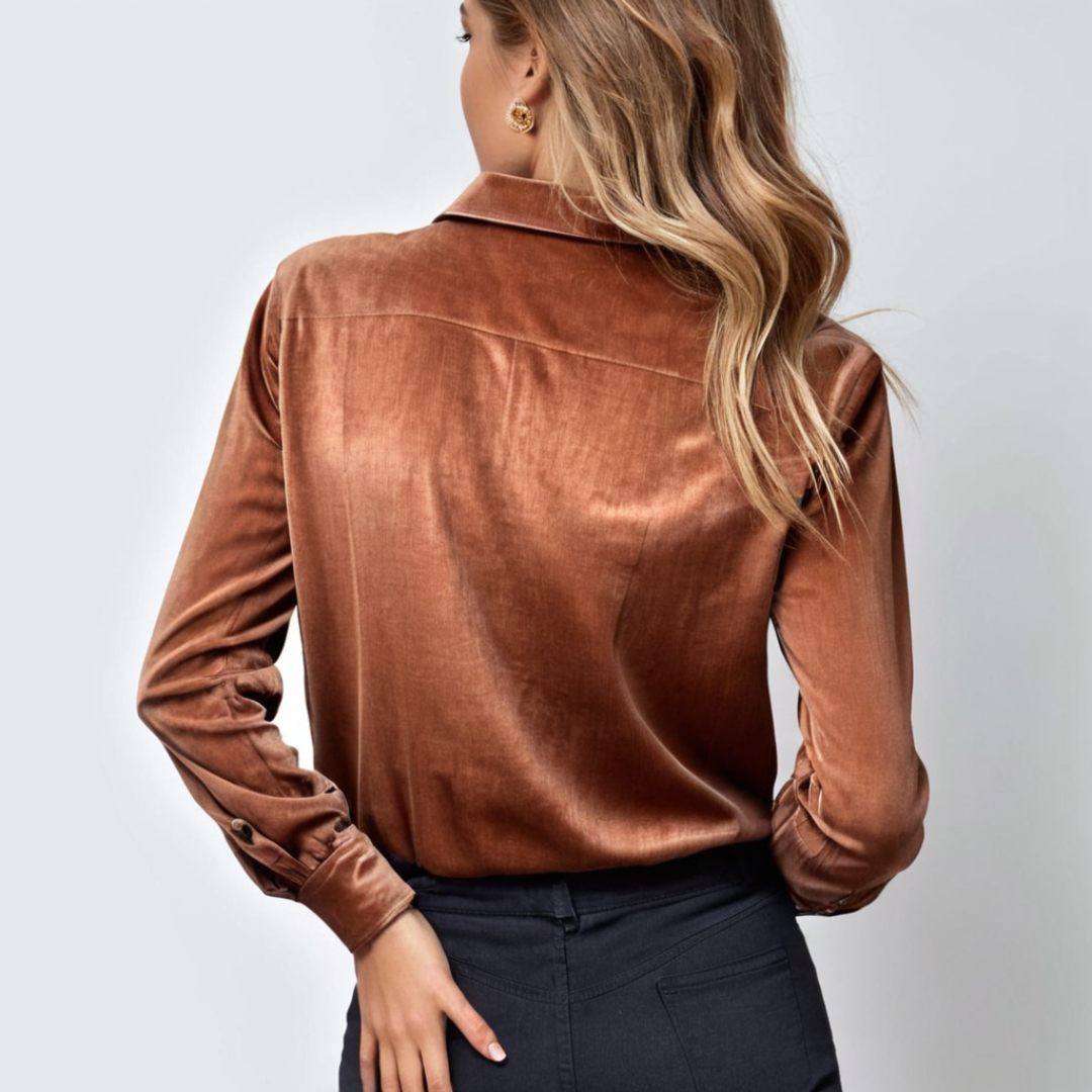 Blouse en Velours Femme Élégante à Manches Longues 1