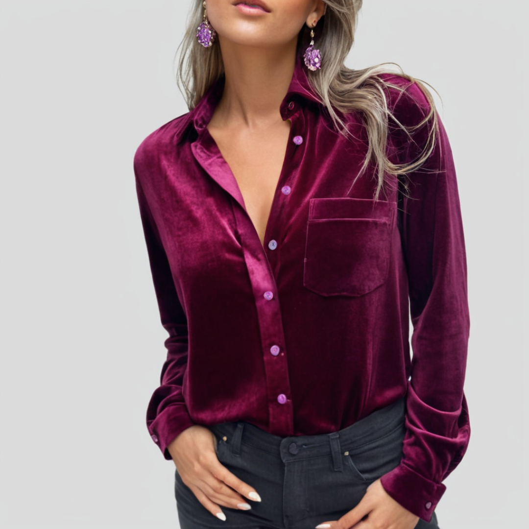 Blouse en Velours Femme Élégante à Manches Longues 2