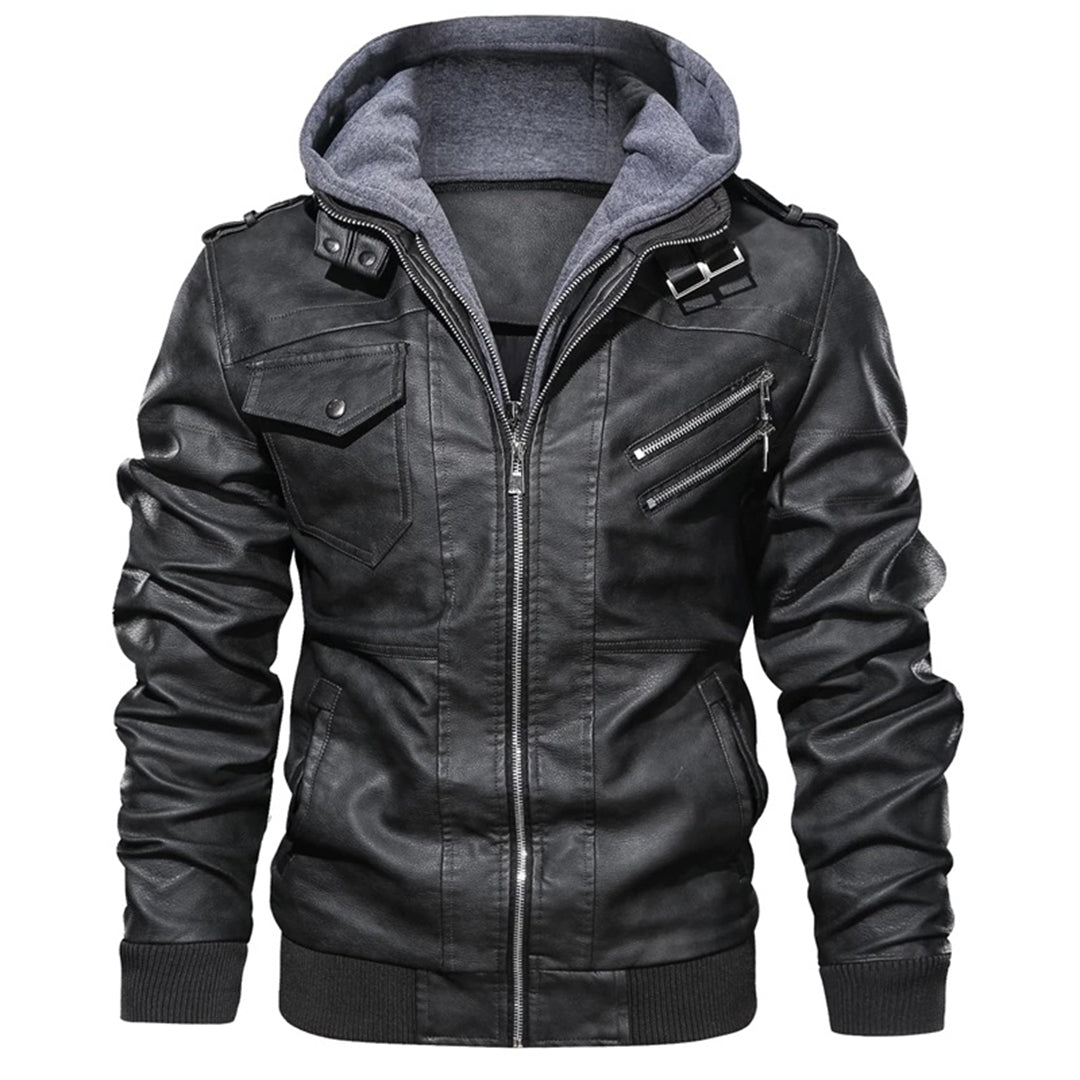 Blouson en cuir à capuche pour homme tendance 2