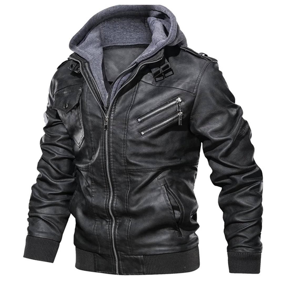 Blouson en cuir à capuche pour homme tendance 3