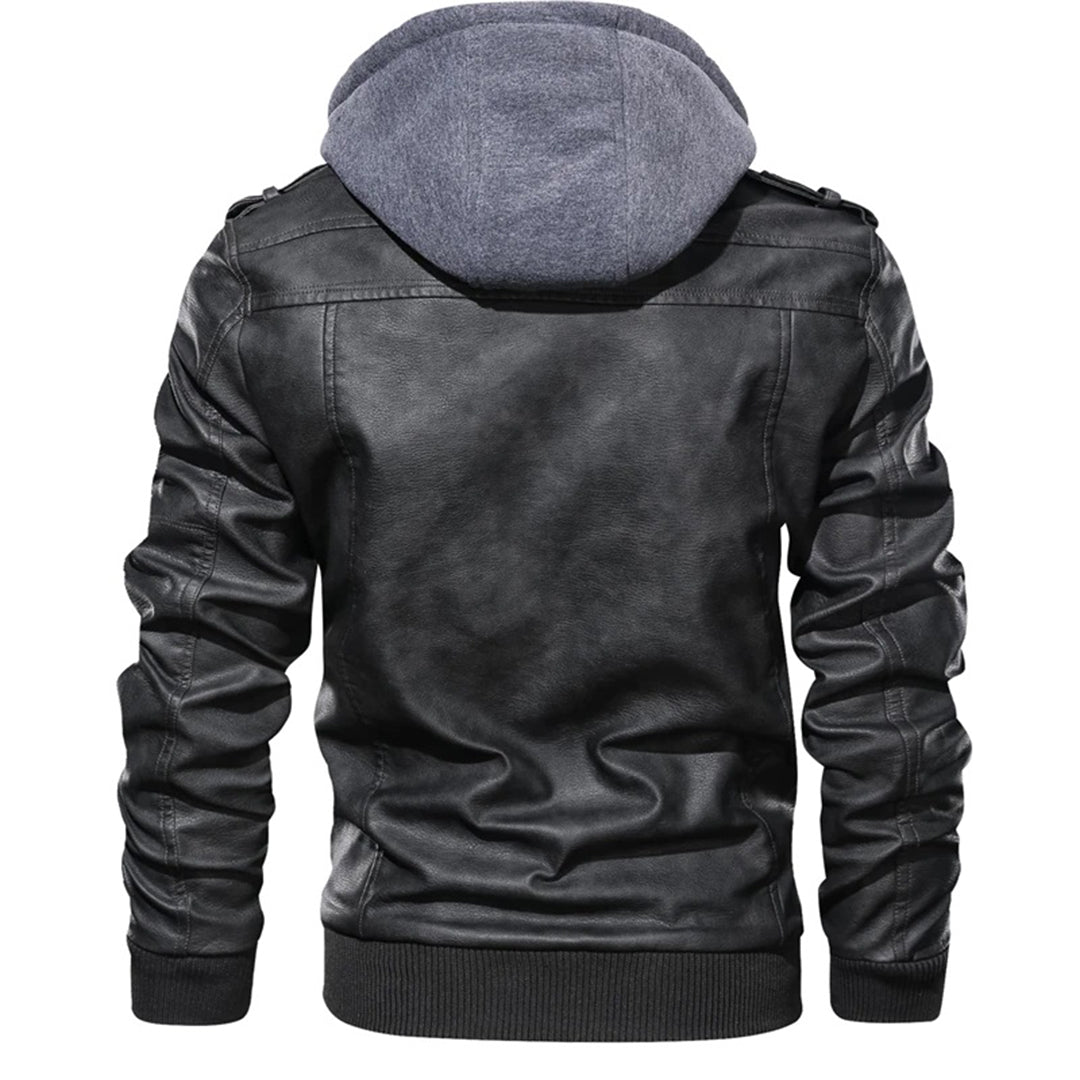 Blouson en cuir à capuche pour homme tendance 4