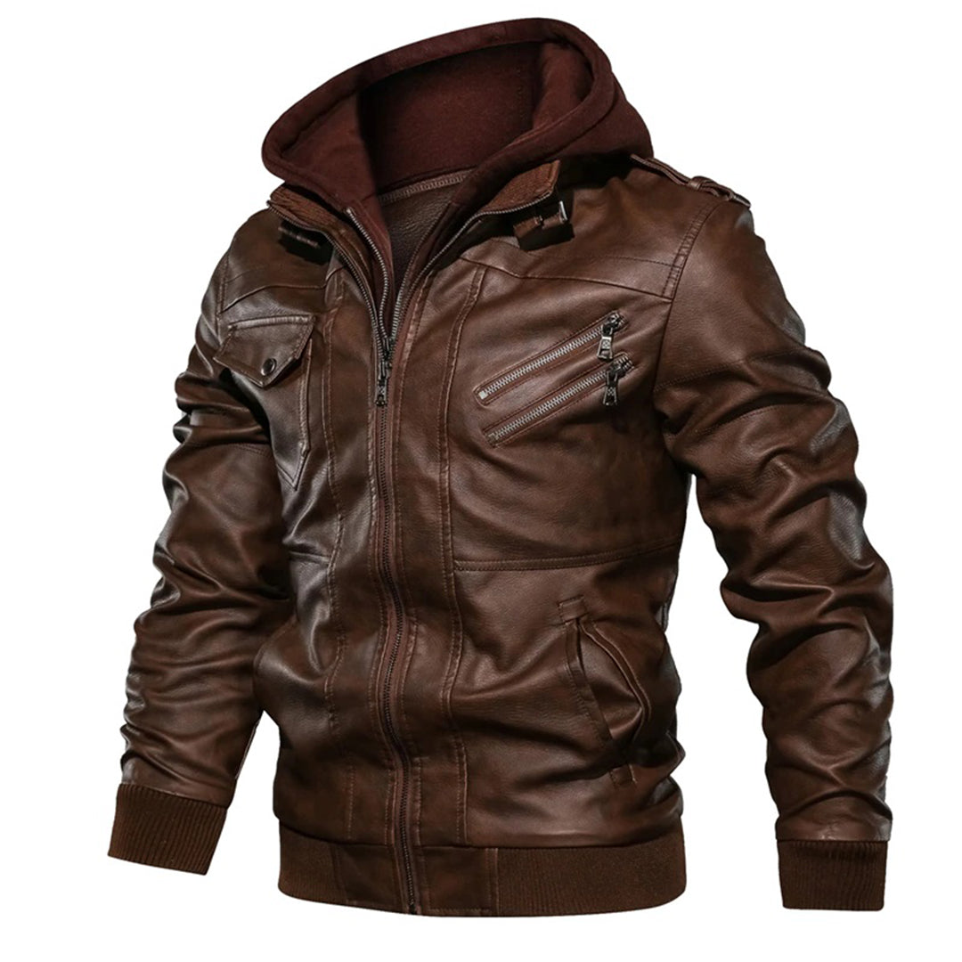 Blouson en cuir à capuche pour homme tendance 6