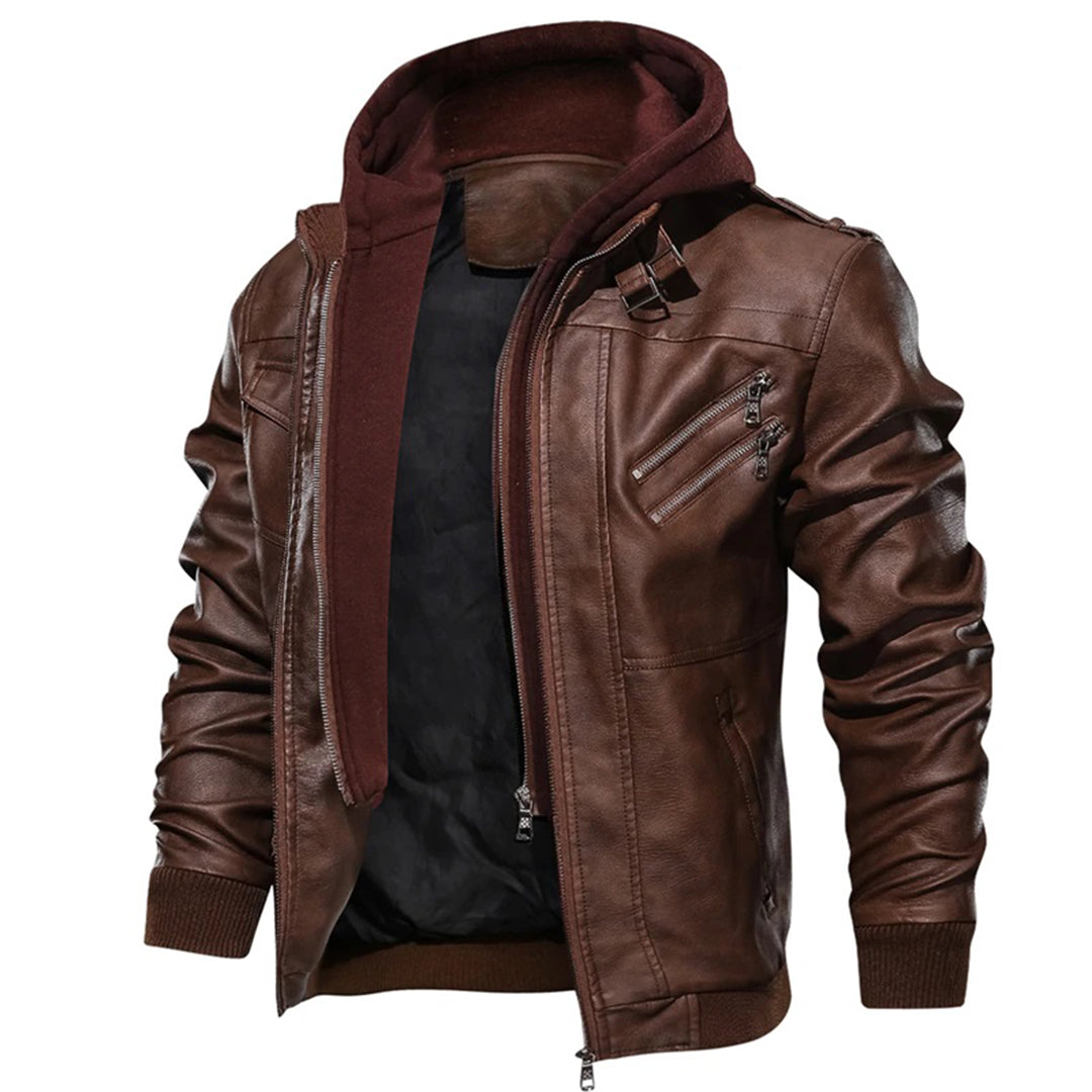 Blouson en cuir à capuche pour homme tendance 7