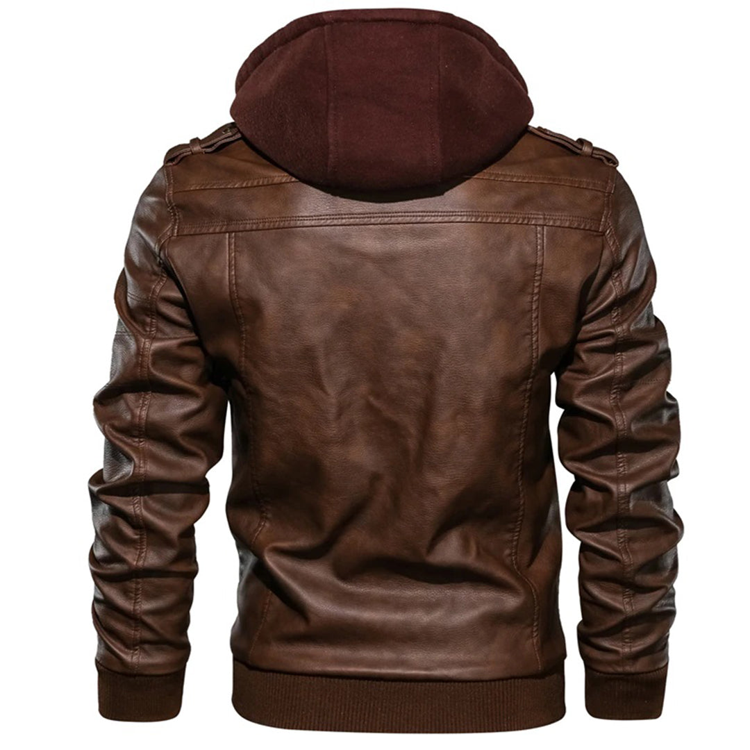 Blouson en cuir à capuche pour homme tendance 8