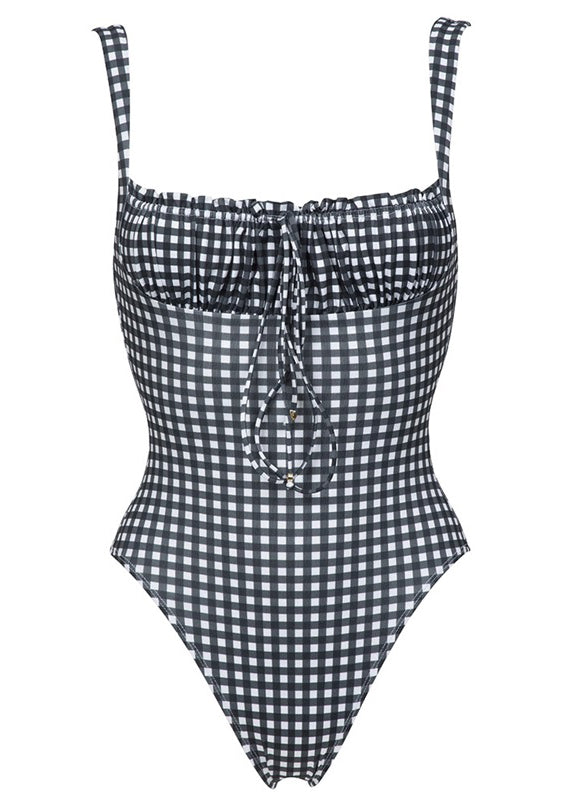 Body Femme à Col Carré avec Cordon de Serrage à Motif Carreaux 4