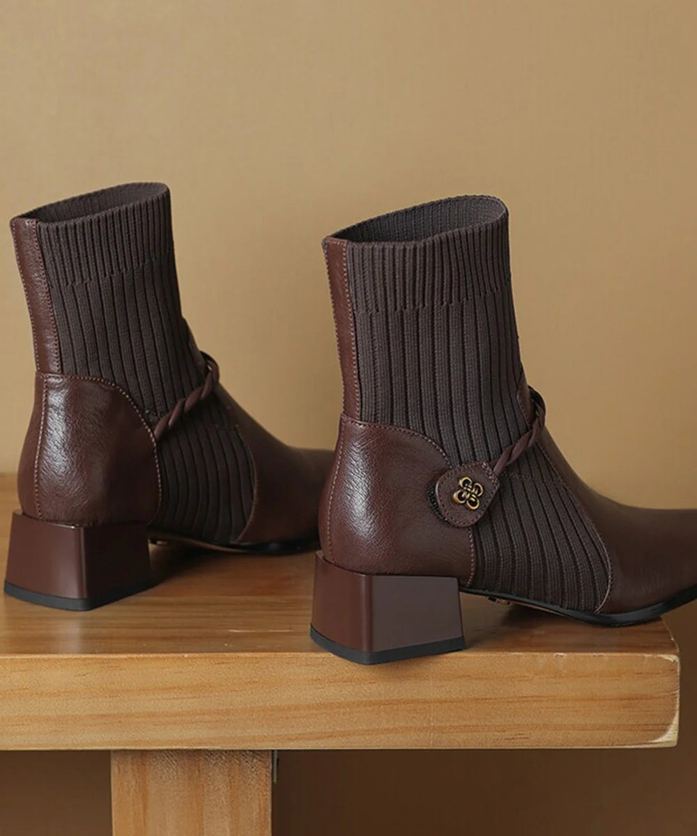 Bottes Chaussettes Femme Style Tressé et Talon Épais 3
