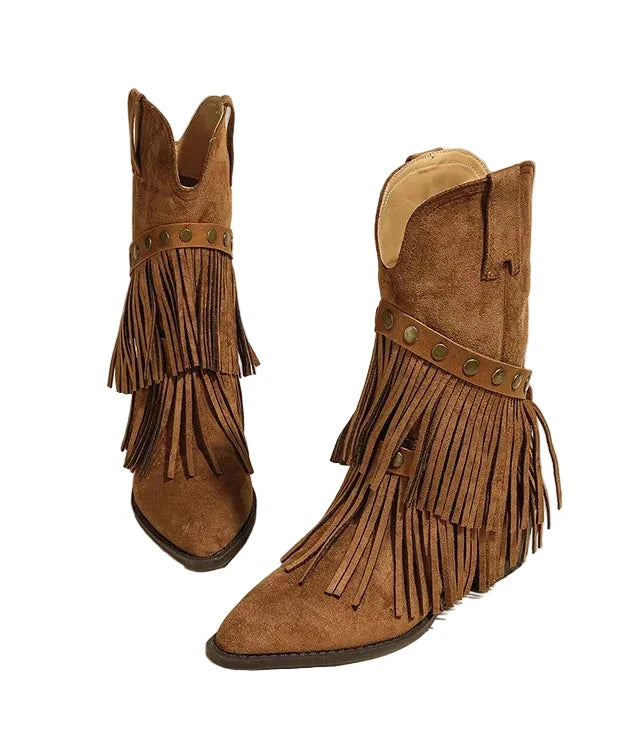 Bottes Femme Bout Pointu à Pompons Style Confort 0