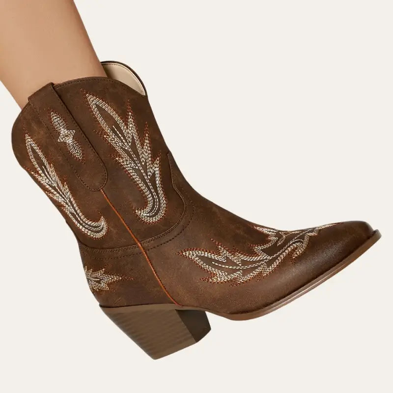Bottes Femme Cowboy Courtes Style Western Simili Cuir 1