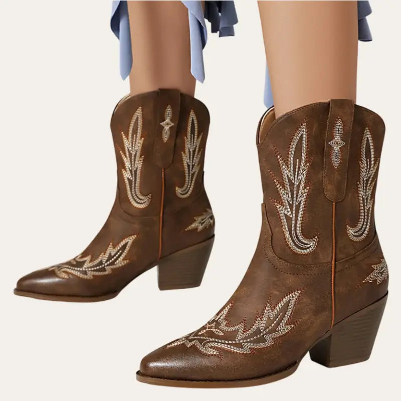 Bottes Femme Cowboy Courtes Style Western Simili Cuir 2