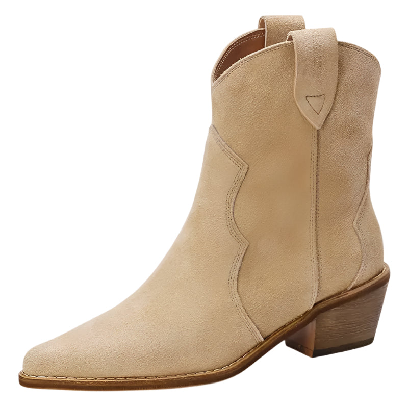 Bottes Femme Cowboy Suède Beige Style Western 0