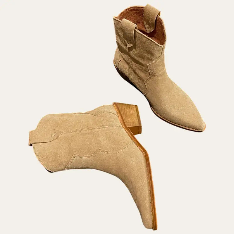 Bottes Femme Cowboy Suède Beige Style Western 1