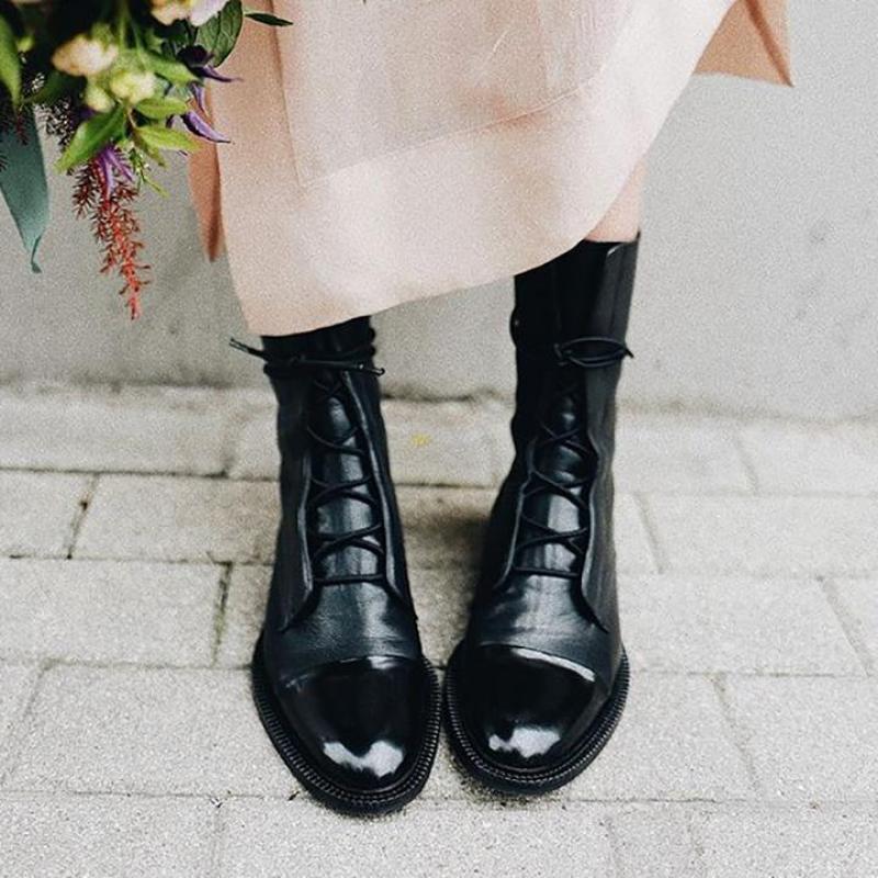 Bottes Femme Montantes en Cuir Noir Antidérapantes 3