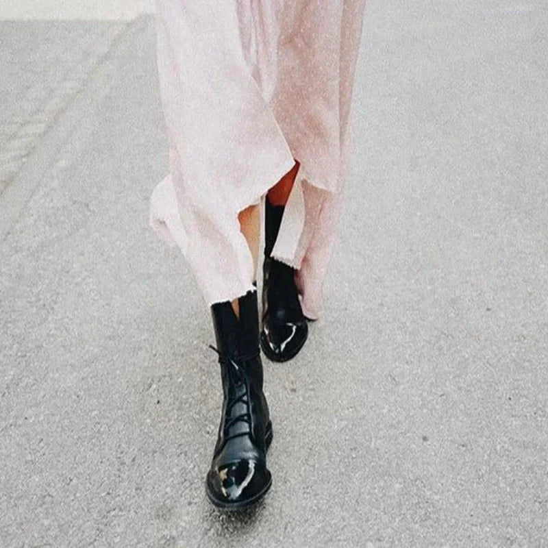 Bottes Femme Montantes en Cuir Noir Antidérapantes 7