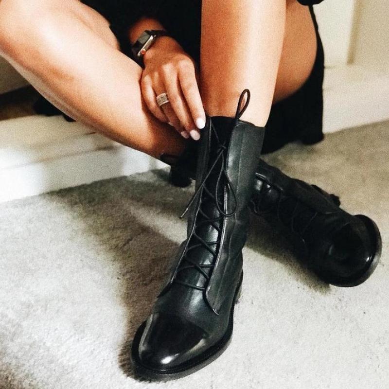 Bottes Femme Montantes en Cuir Noir Antidérapantes 8
