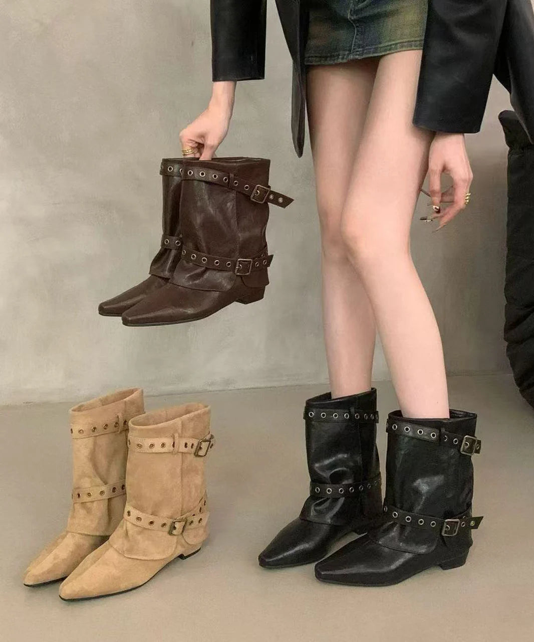 Bottes Femme à Talon Compensé Bout Pointu 4