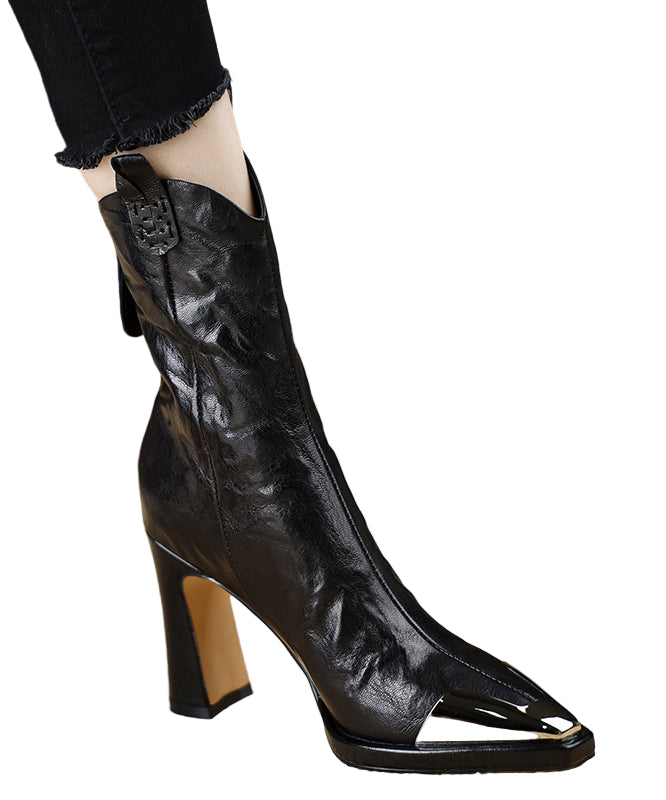 Bottes à Talon Épais en Cuir pour Femme 0