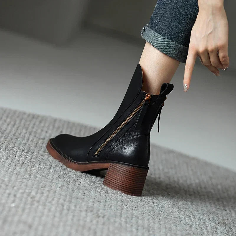 Bottes à Talons Blocs Zippées pour Femmes 1