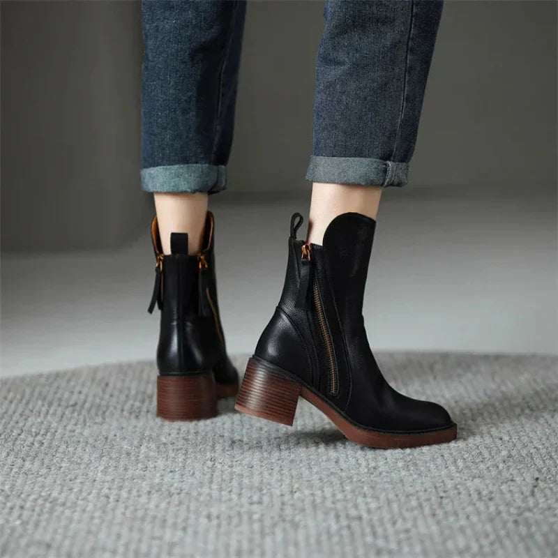 Bottes à Talons Blocs Zippées pour Femmes 2