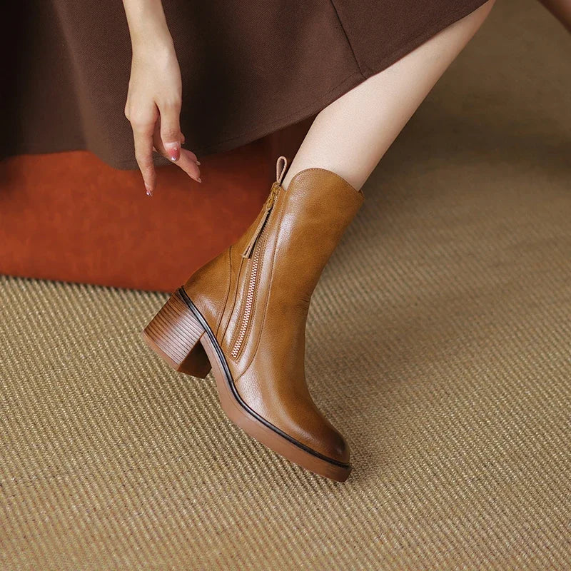 Bottes à Talons Blocs Zippées pour Femmes 3