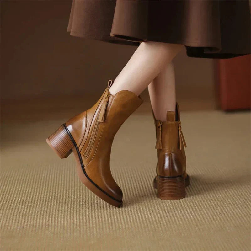 Bottes à Talons Blocs Zippées pour Femmes 5