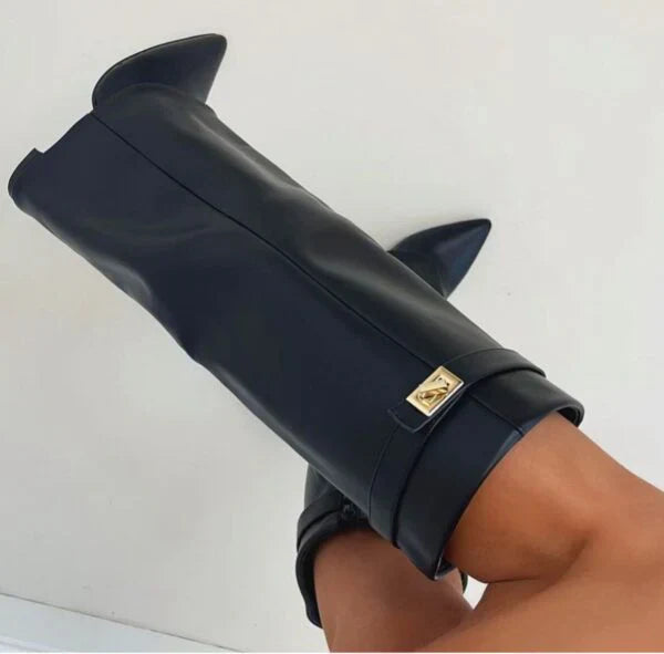Bottes à talons pour femmes, élégantes, en cuir PU avec talon bloc 4