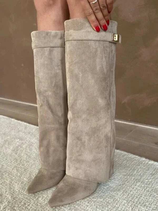 Bottes à talons pour femmes, élégantes, en cuir PU avec talon bloc 7