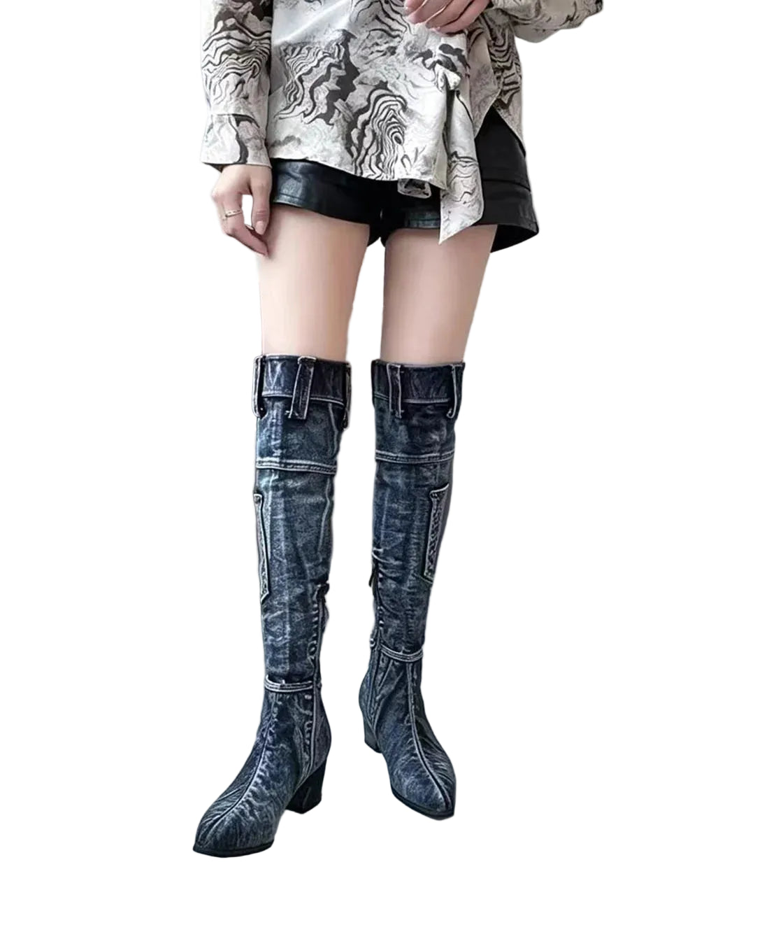 Bottes cuissardes à bout pointu style cargo pour femme 0