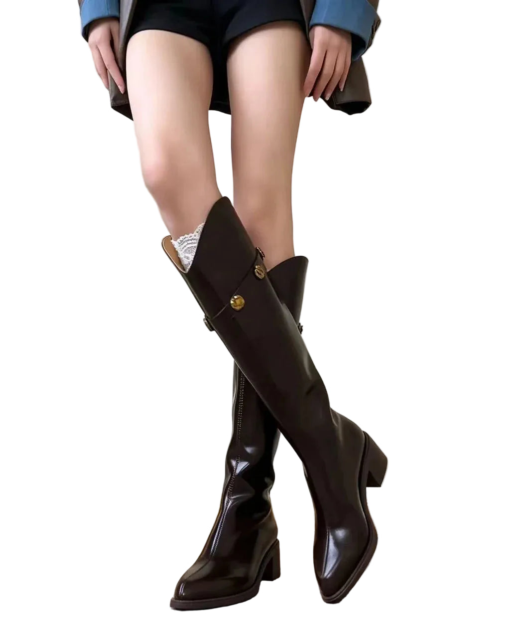 Bottes d'équitation vintage à découpe en V pour femme 0