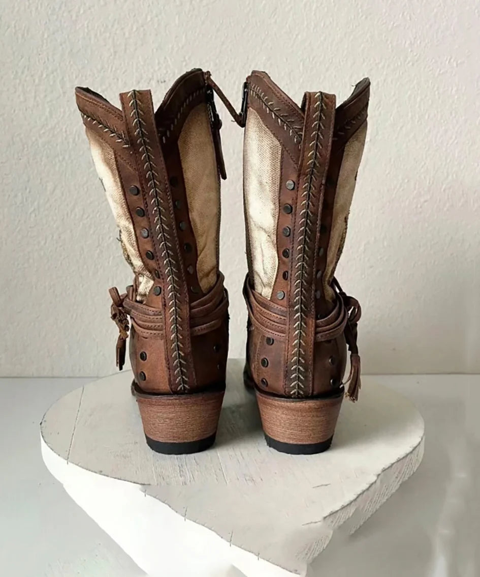 Bottes de cowgirl vintage pour femme à talon épais 4