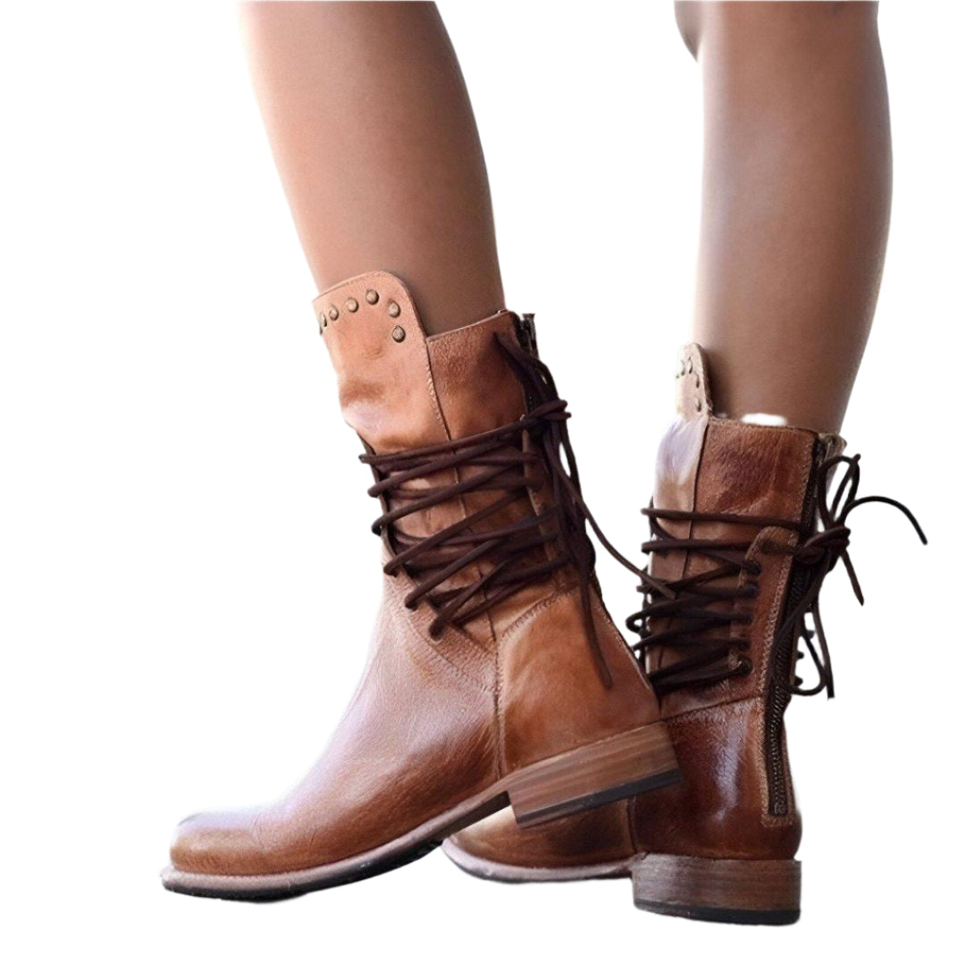 Bottes en Cuir à Lacets pour Femme Classiques 0