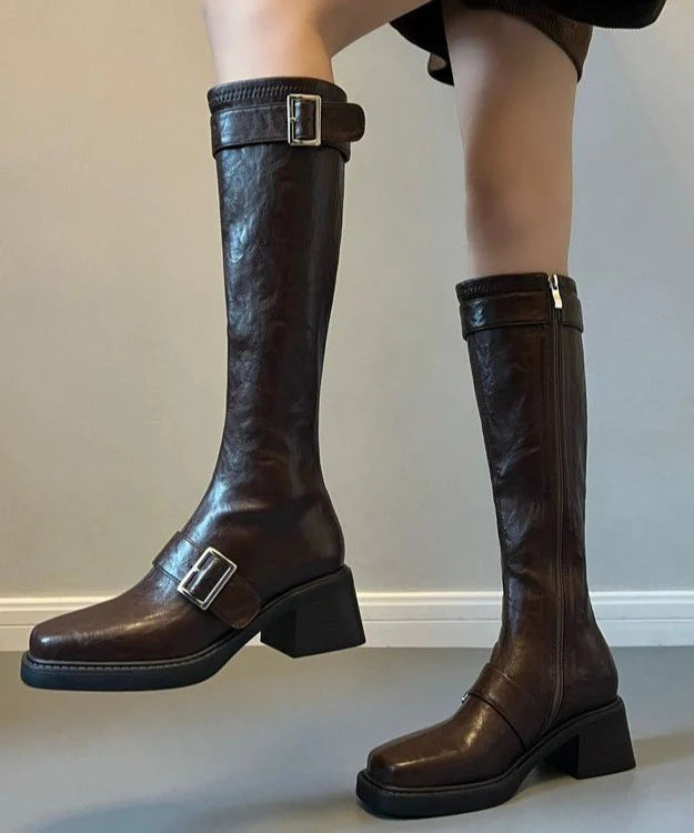Bottes femme à bout pointu avec bride à boucle et semelle épaisse 1