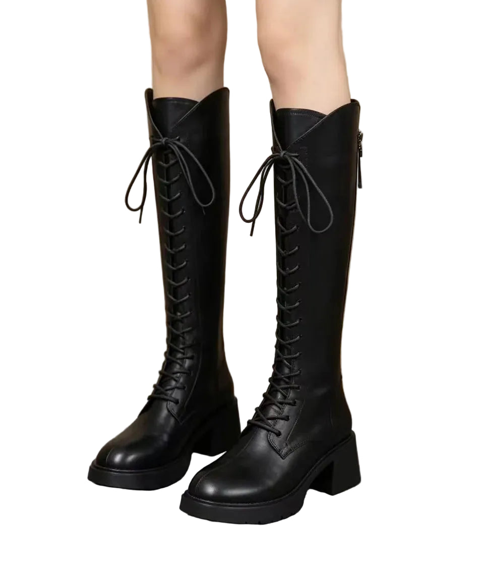 Bottes hautes à lacets pour femmes bout carré 0