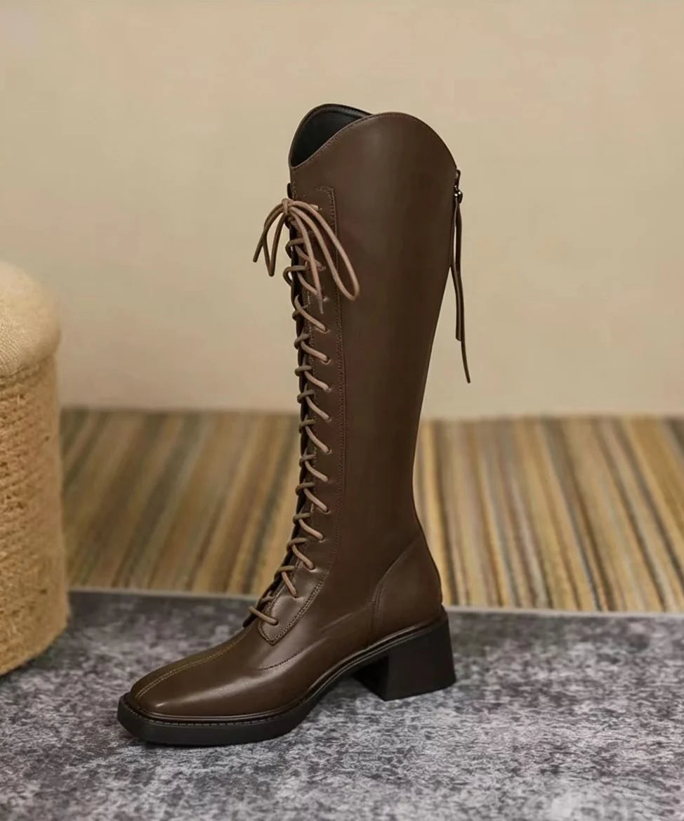 Bottes hautes à lacets pour femmes bout carré 1