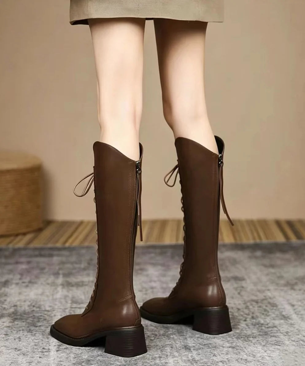 Bottes hautes à lacets pour femmes bout carré 3