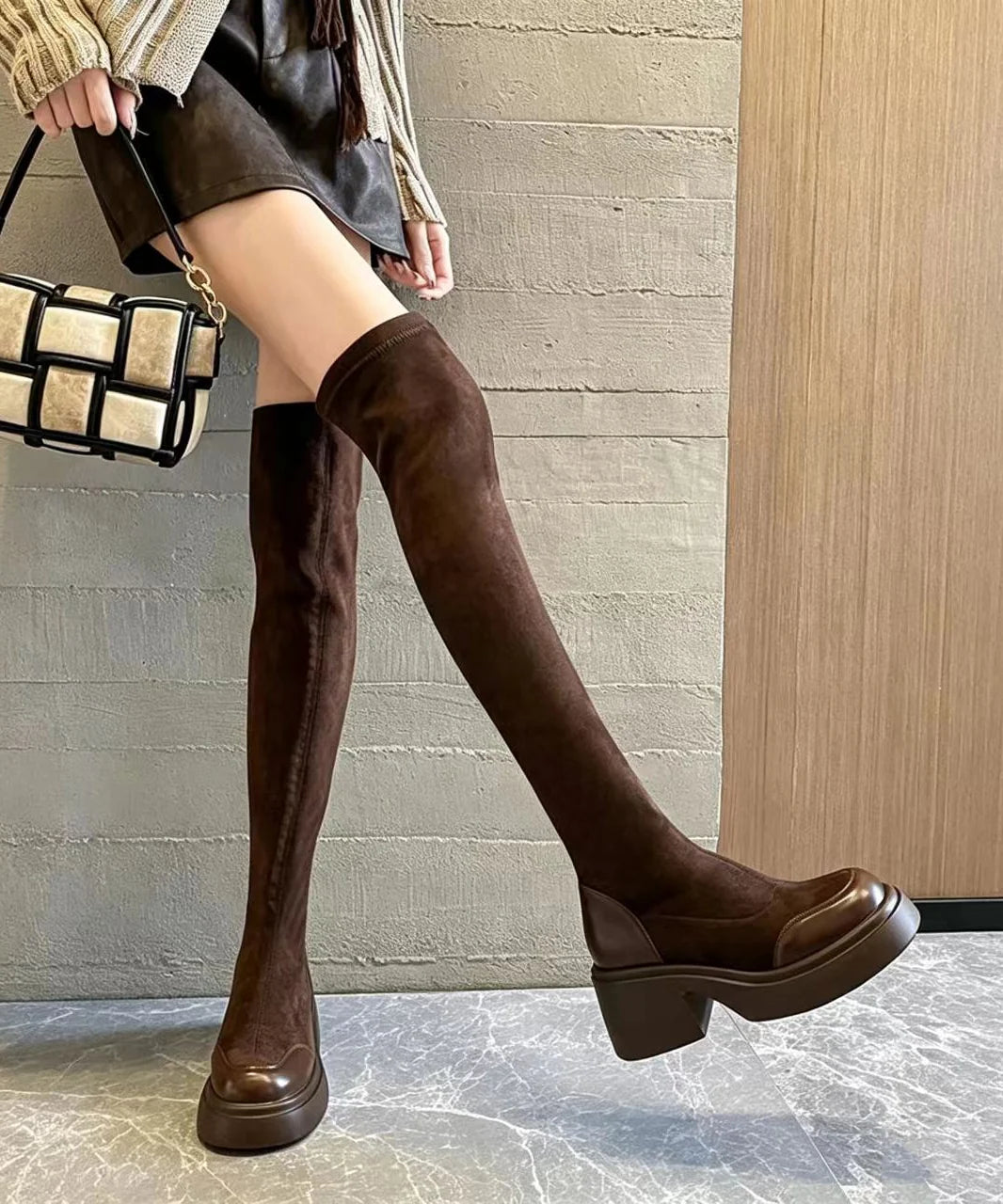 Bottes hautes femme style rétro à empiècements 2