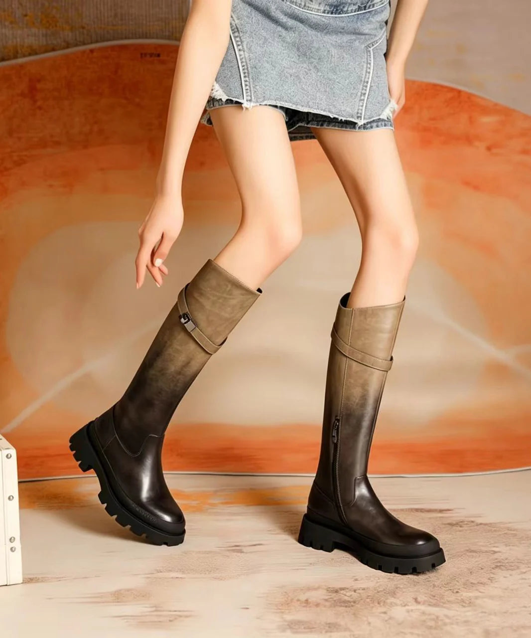 Bottes hautes femme style vintage à talon compensé 3