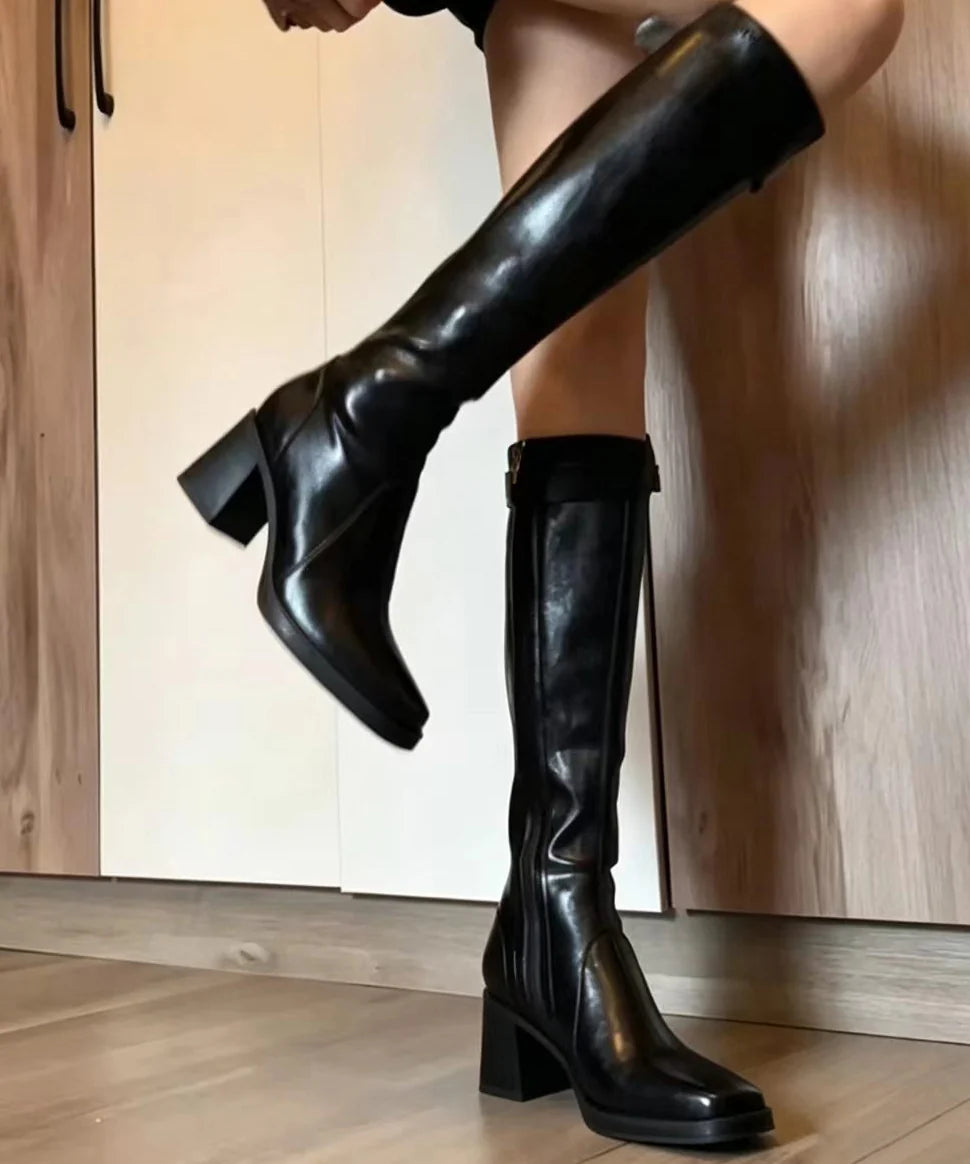 Bottes hautes vintage à bout carré pour femme 4