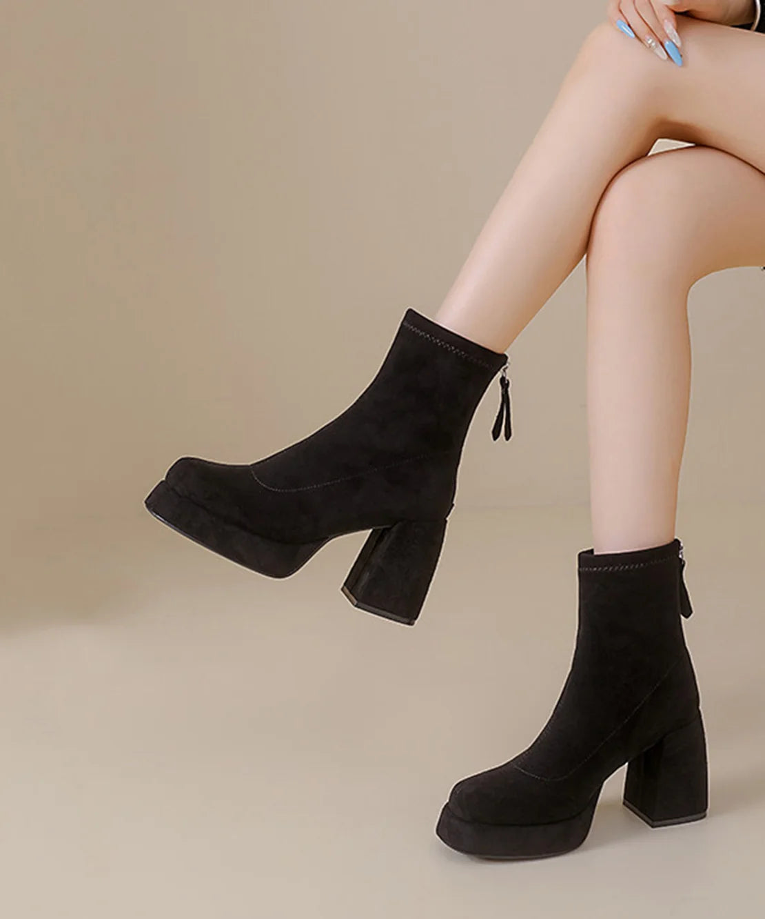 Bottines Femme Style Rétro à Plateforme et Fermeture Éclair 1