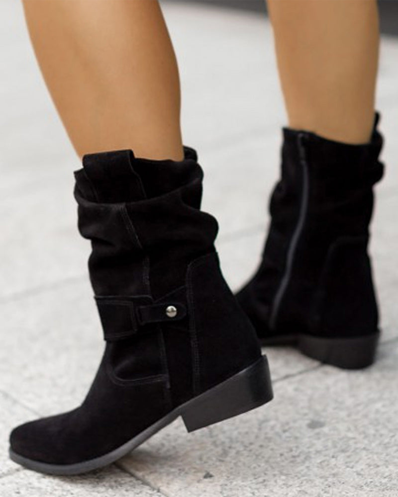 Bottines Femme Suède Talon Bas avec Fermeture Éclair 4