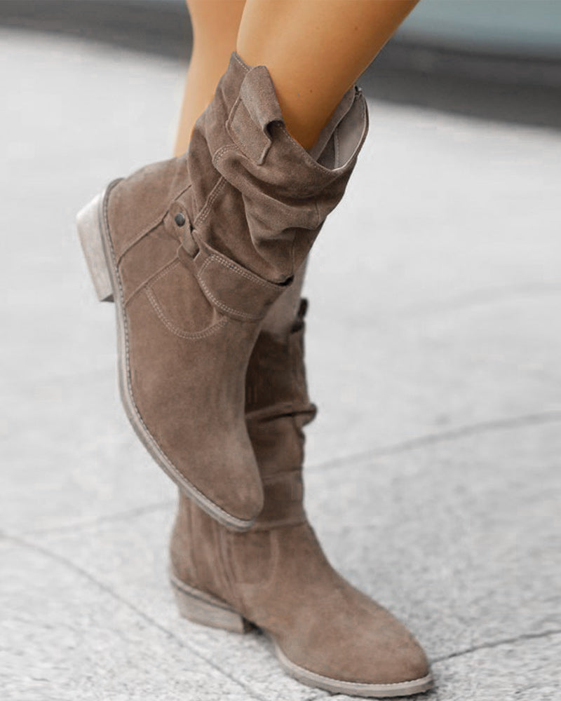 Bottines Femme Suède Talon Bas avec Fermeture Éclair 7