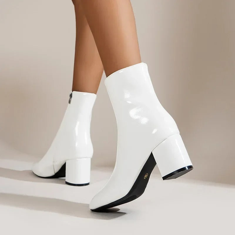 Bottines Femme à Bout Pointu avec Fermeture Éclair et Talon Bloc Moyen 2