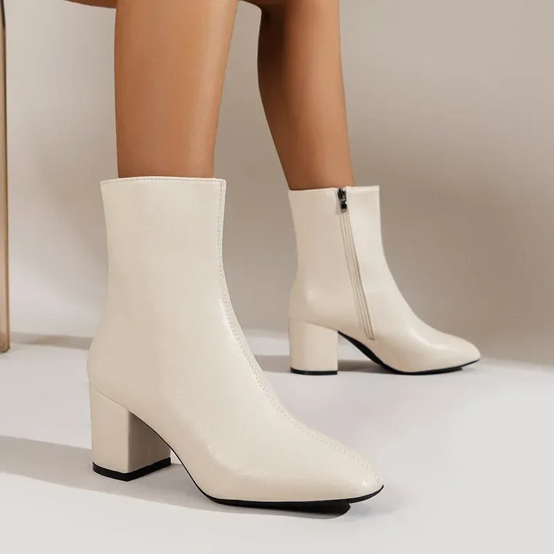 Bottines Femme à Bout Pointu avec Fermeture Éclair et Talon Bloc Moyen 4