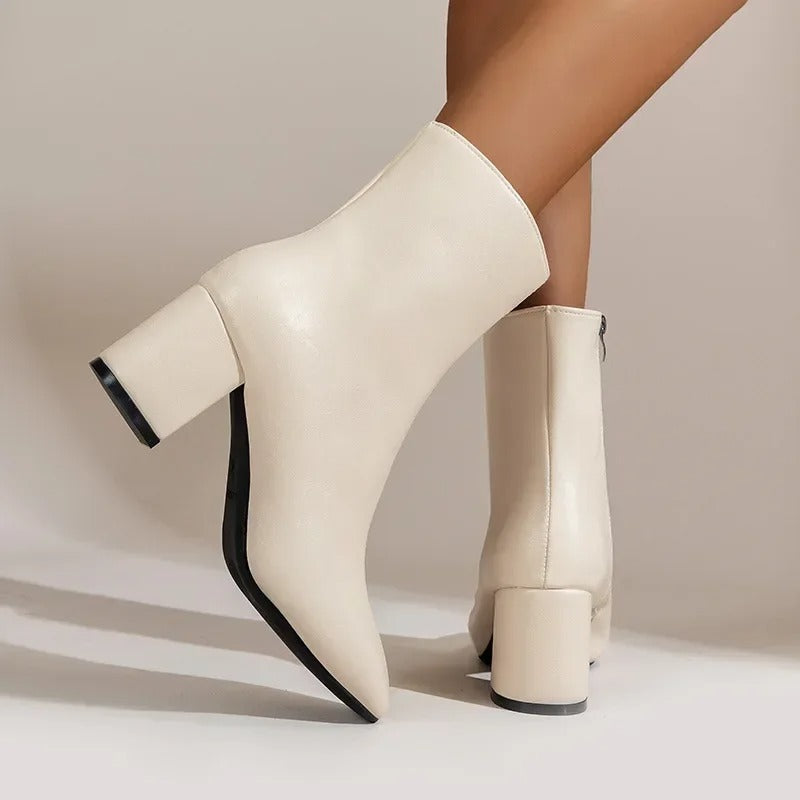 Bottines Femme à Bout Pointu avec Fermeture Éclair et Talon Bloc Moyen 5