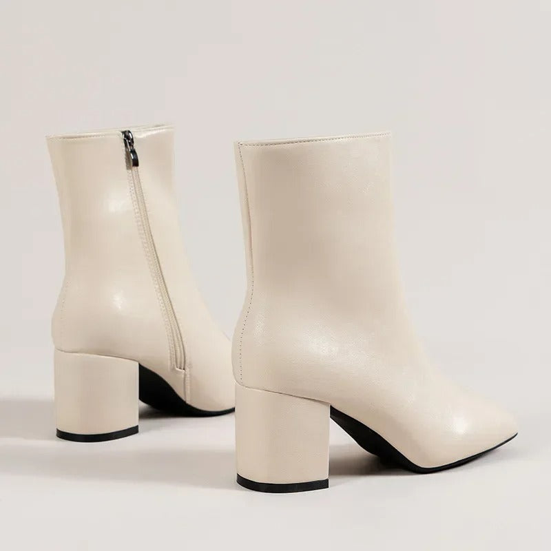 Bottines Femme à Bout Pointu avec Fermeture Éclair et Talon Bloc Moyen 6